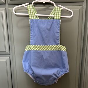 Blue and Green Gingham Baby Romper TBBC